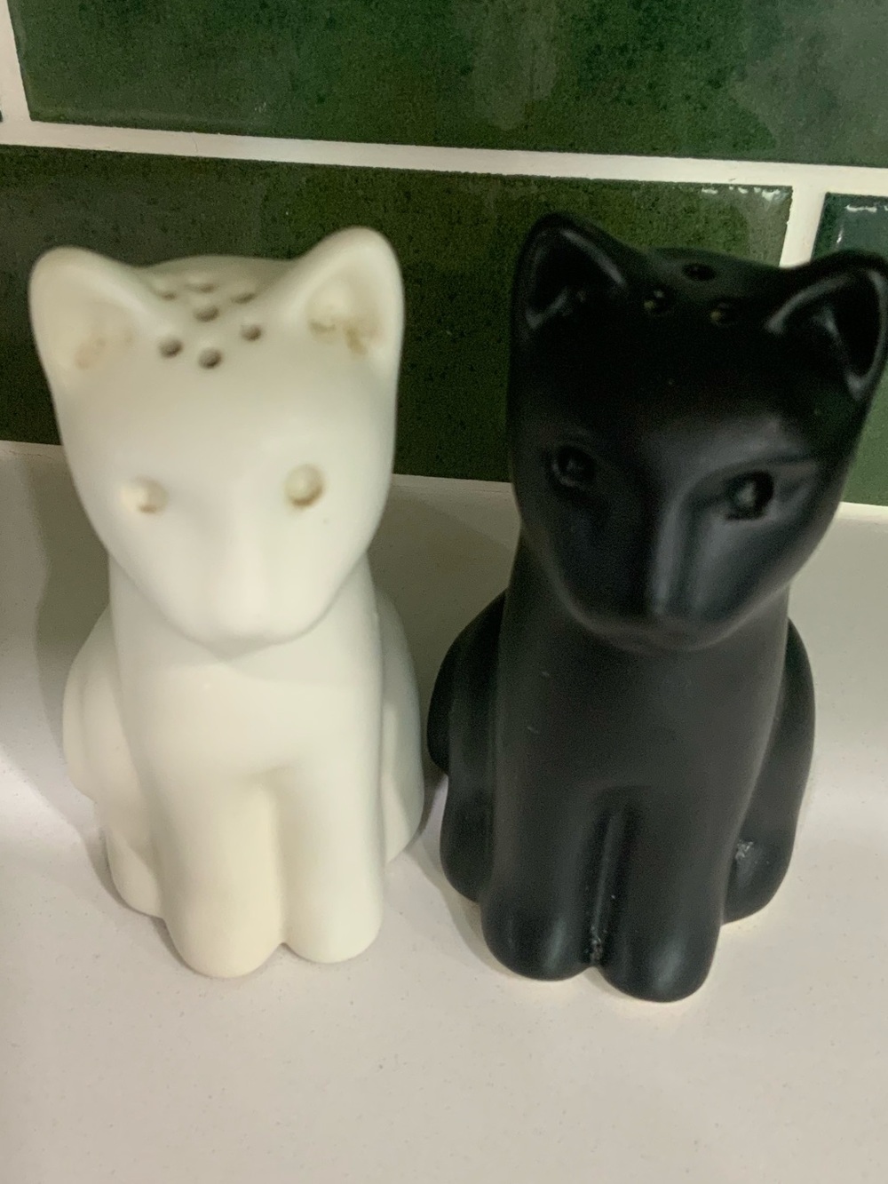 Pottery Venice Clay Cat Salt and Pepper Shakers - Black & White Handmade